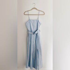 Blue & White Striped Midi Dress with Belt | Size 6